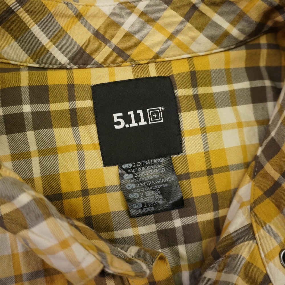 5.11 Tactical Mens Plaid Flannel Snap‎ Front Long Sleeve Shirt Yellow Brown XXL - Picture 7 of 11